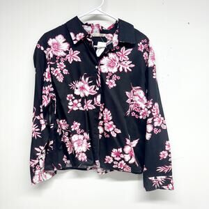 Soft Surroundings Women's Tencel Hibiscus Floral Button Down Tunic Shirt Top PL